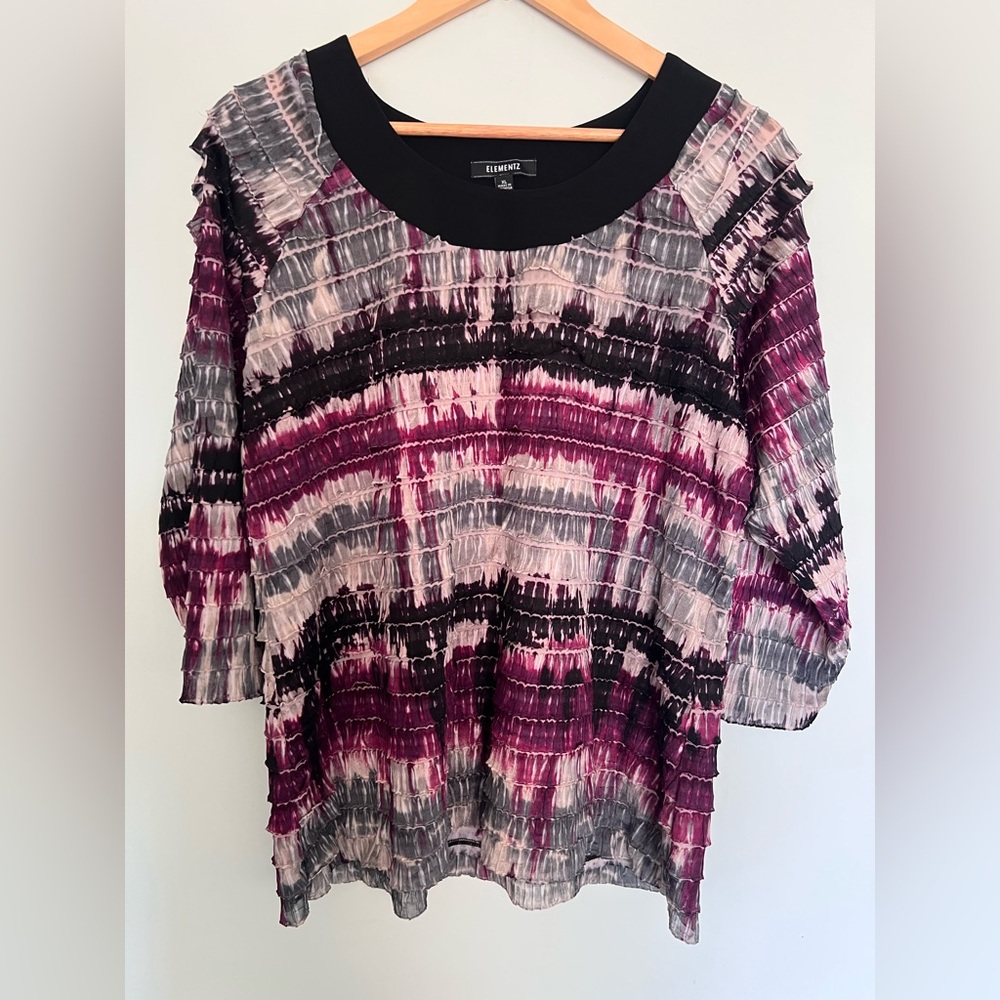 Women's Multicolor Short Ruffled Top with Black Rim Neckline - Elements - Picture 2 of 6